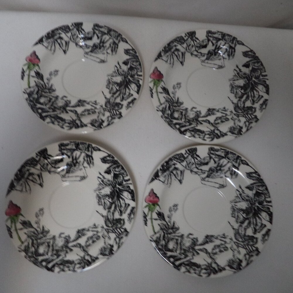 Gien France Set 4 Esquisse Vintage porcelain Pink Rose Floral Saucer 5.7"